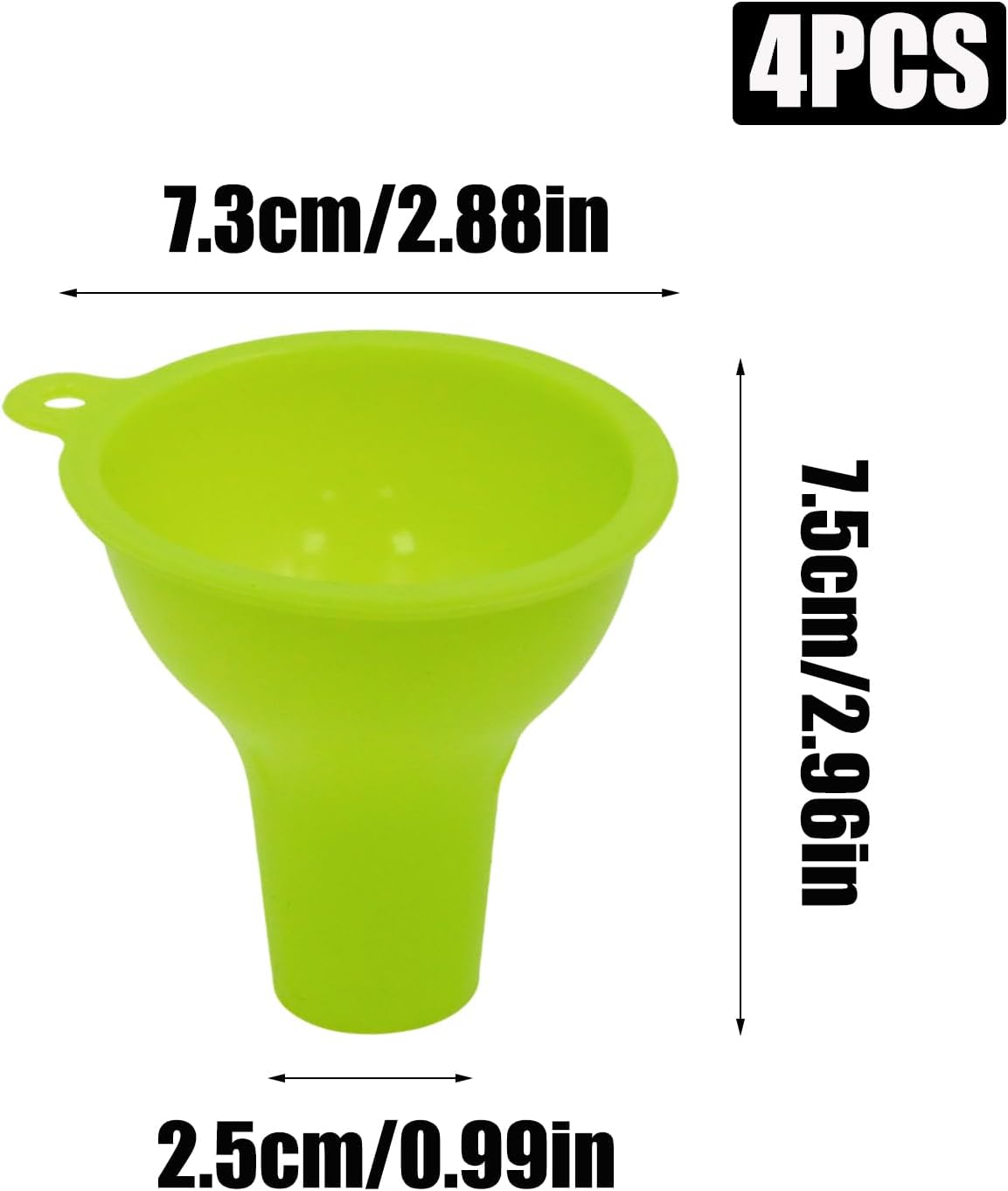Juego de 4 embudos de silicona flexibles multicolor para botellas y frascos