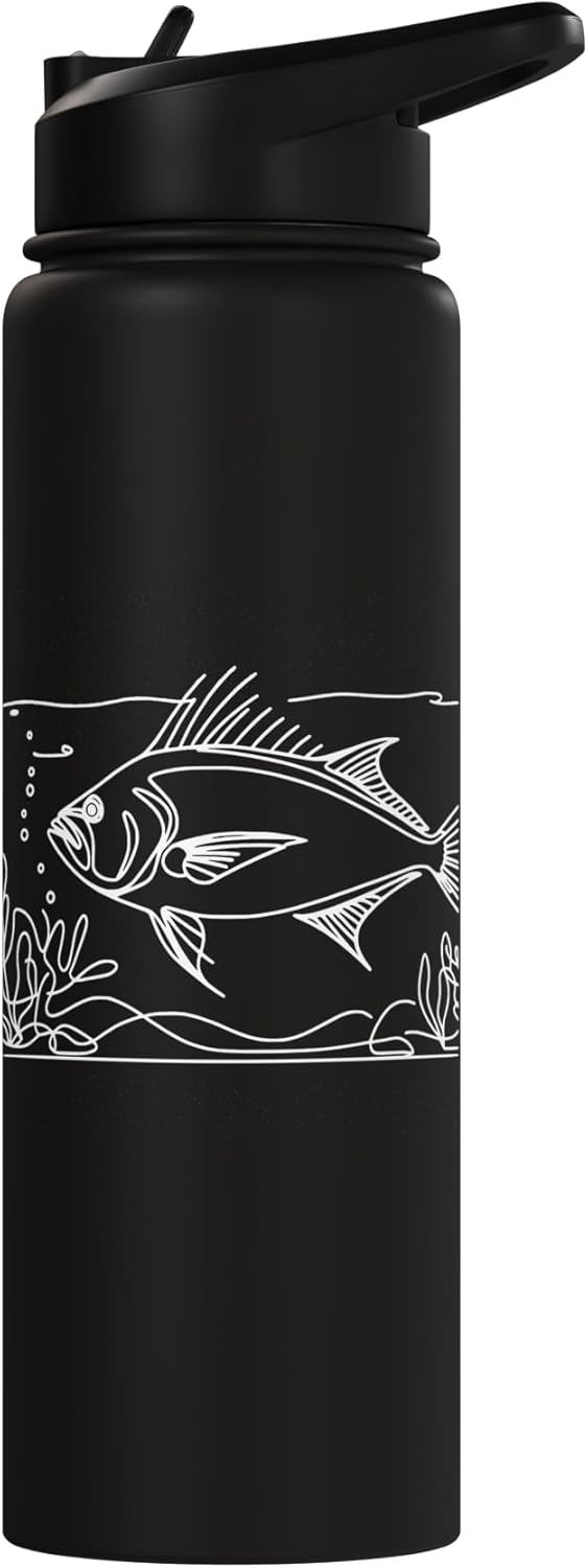 Botella de agua acero inoxidable aislada Kingfish Line Art