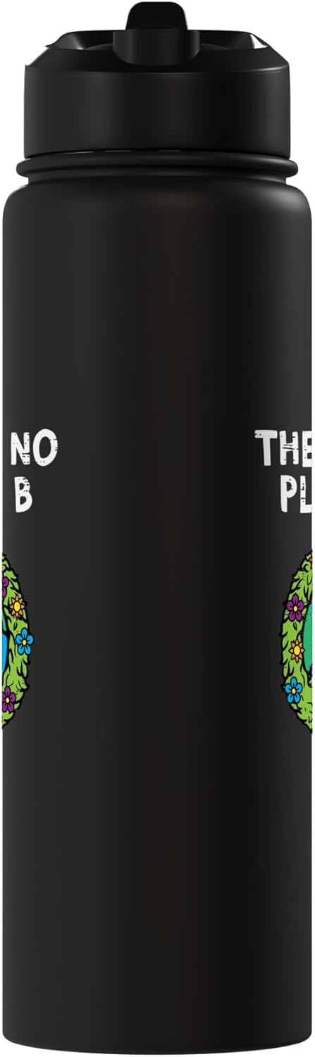 Botella agua acero inox con símbolo de paz flores Tierra