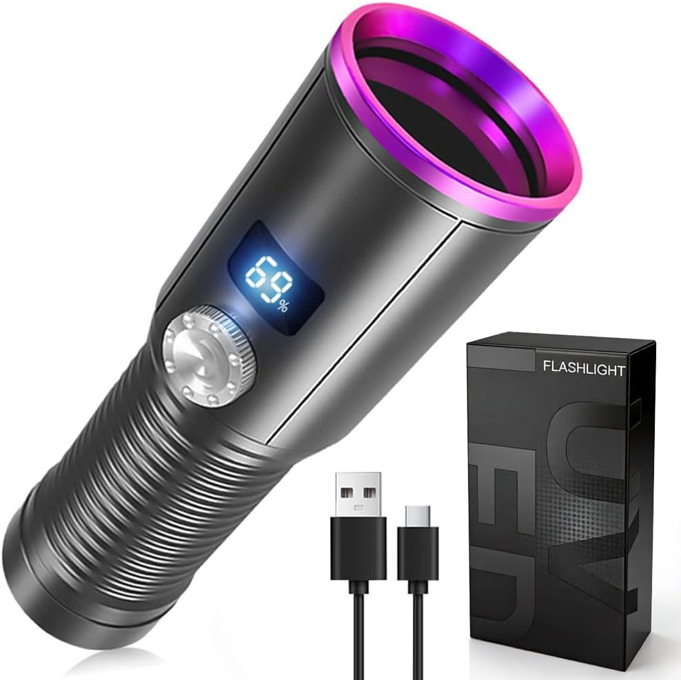 Linterna luz UV 365nm recargable detección orina mascotas