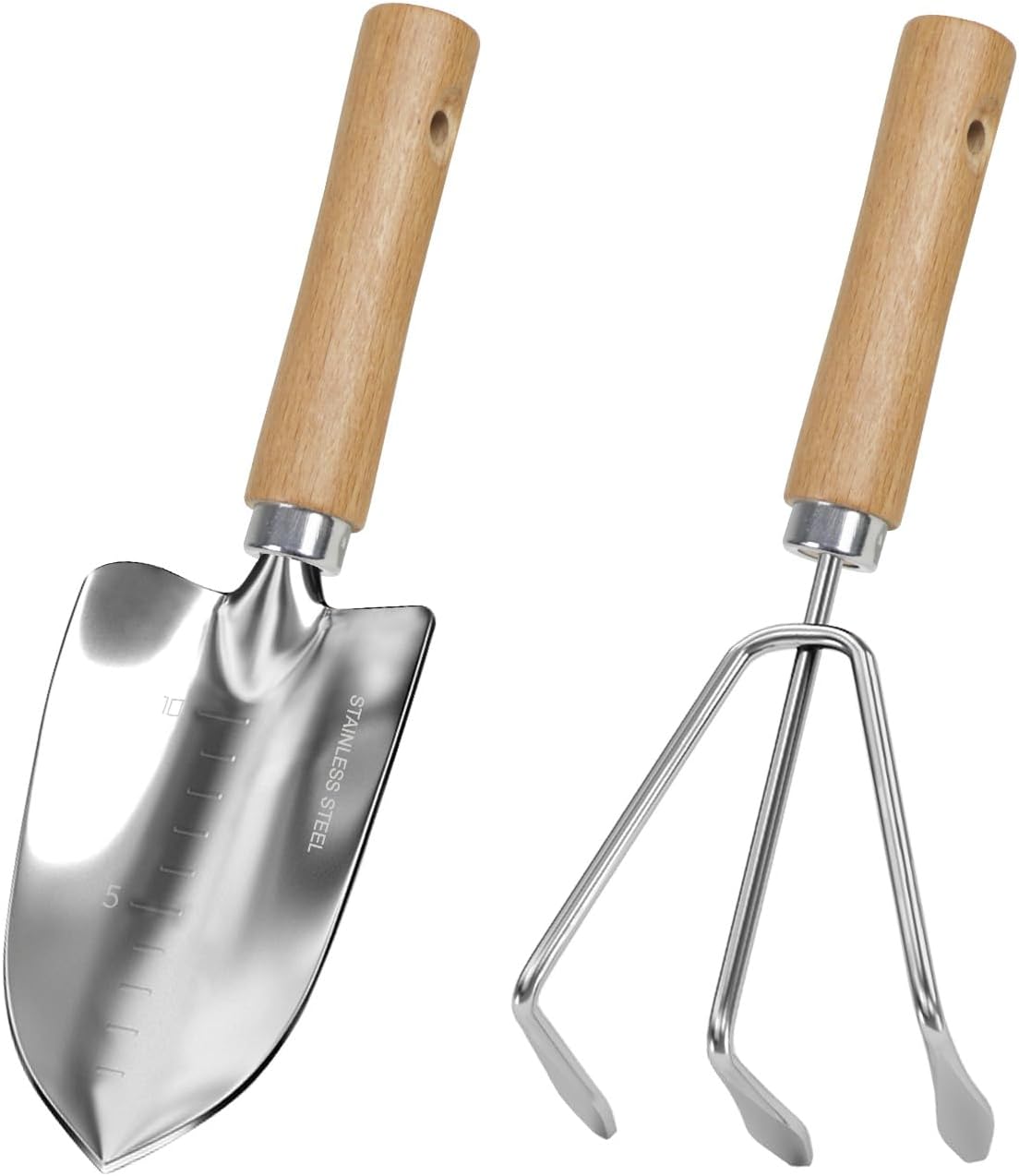 Juego 2 herramientas jardinería acero inox asa