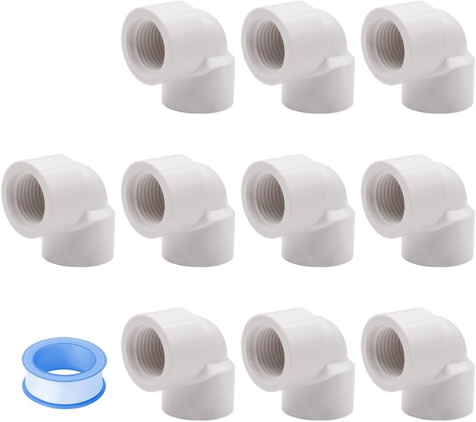 10 Pzas Codo PVC 1/2pulg Hembra a Hembra 90° HE044