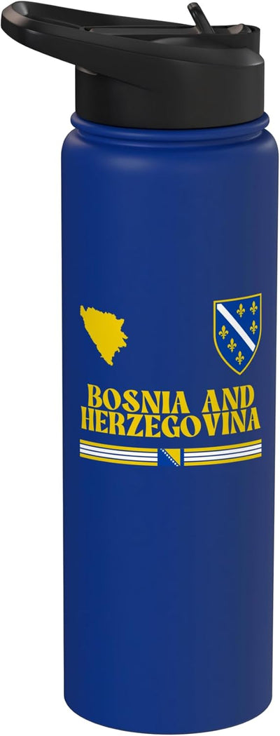 Botella agua acero inox aislada bandera Bosnia