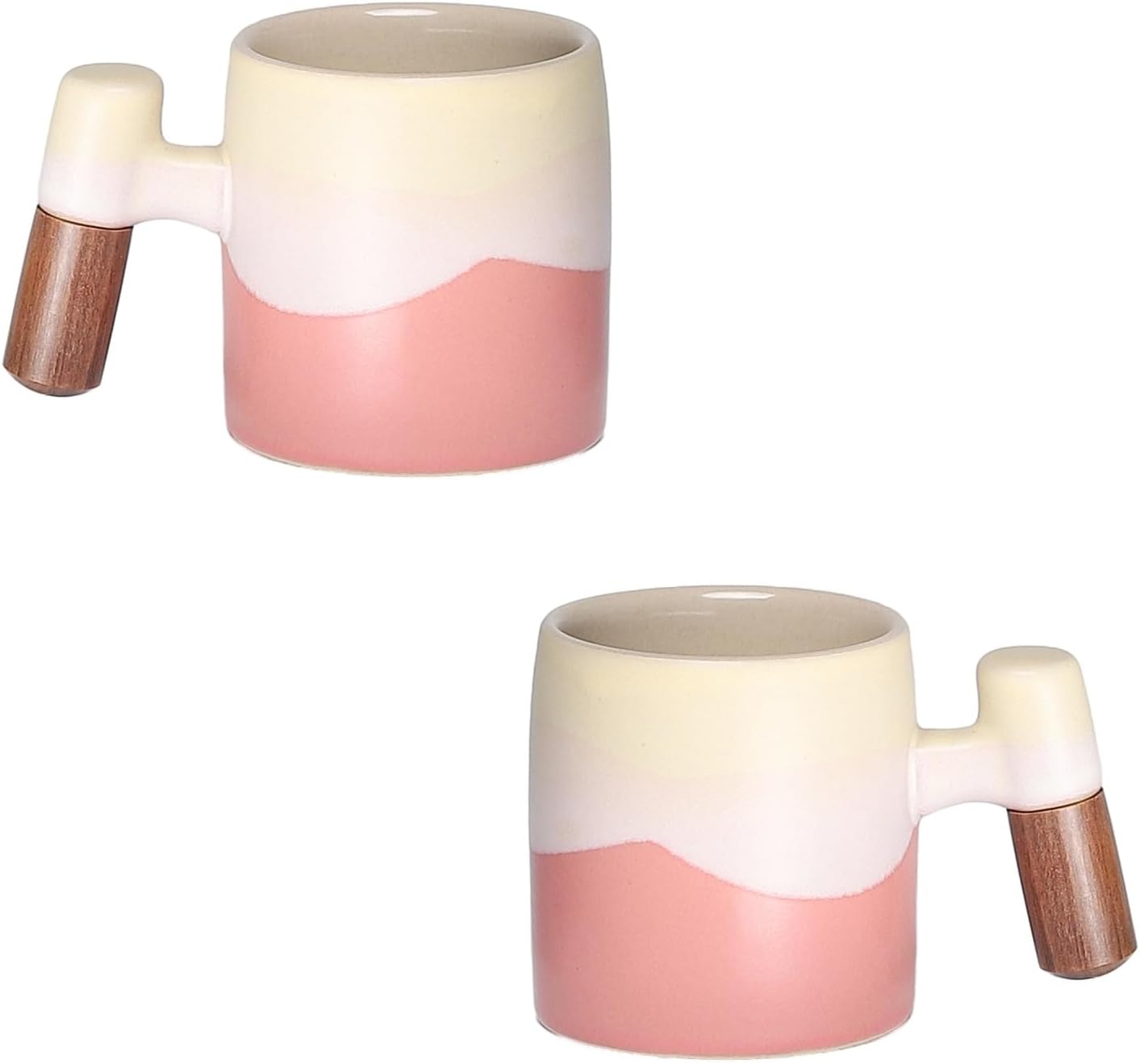 Juego de 2 tazas de café cerámica con mango de madera rosa