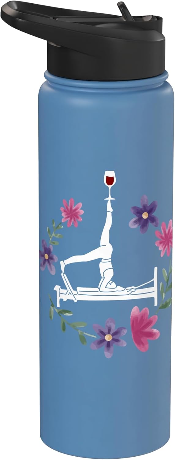 Bote de agua acero inoxidable con flores para pilates