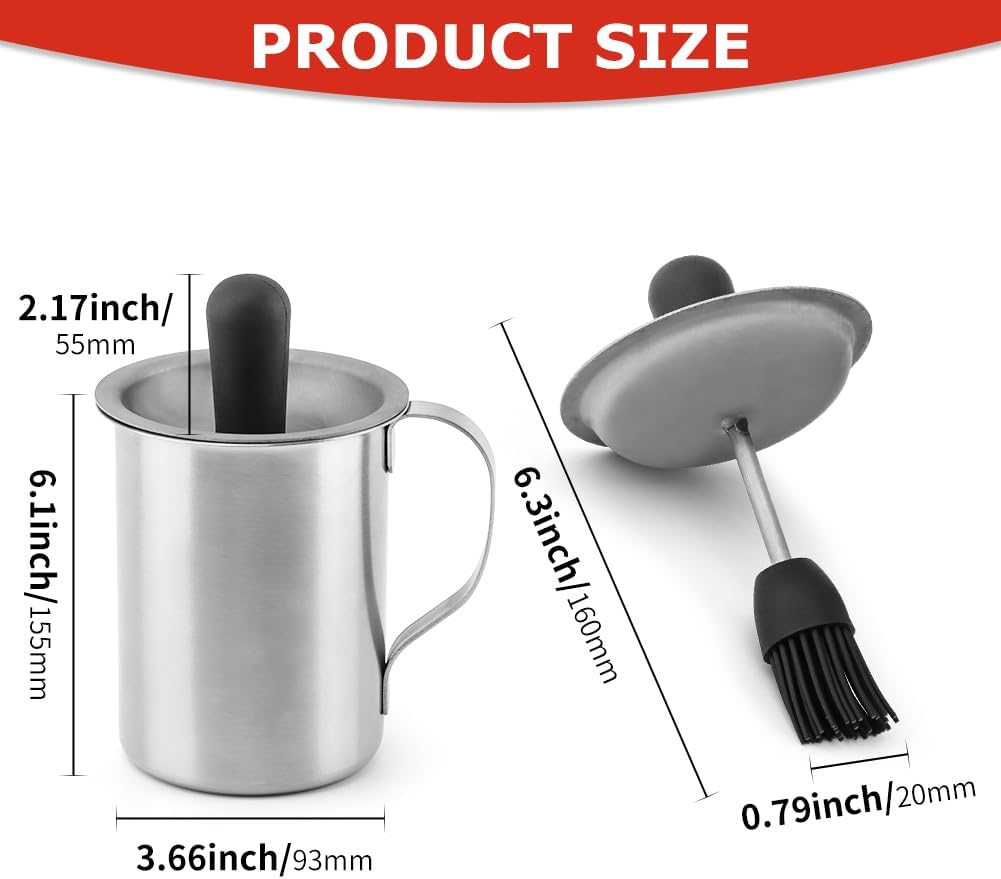 Juego olla y cepillo para untar de acero inoxidable 16.91 oz con mango de silicona