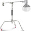Soporte luz estudio acero inox 43-73cm brazo 33cm 2 cabezales