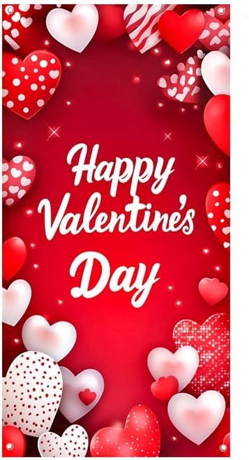 Pancarta San Valentín puerta 6x2.9ft rojo y blanco