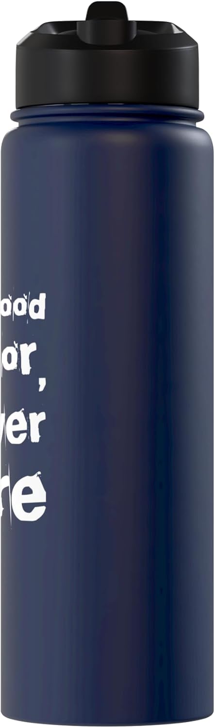 Botella de agua acero inoxidable aislada con mensaje social distancing