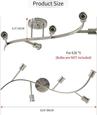 Lámpara techo Sputnik níquel cepillado 5 luces cocina oficina