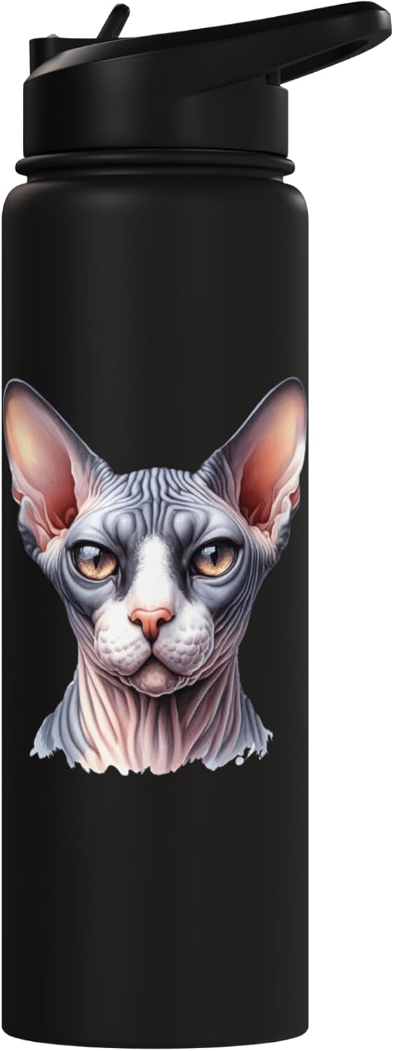Botella de agua acero inoxidable sin BPA con imagen gato Sphynx