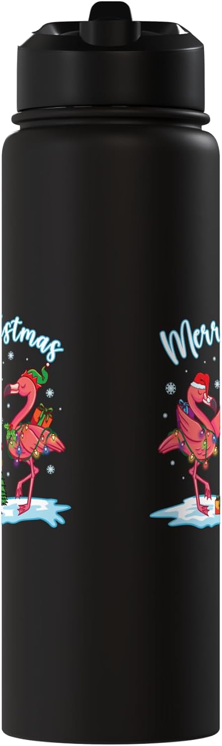 Botella de agua aislada de acero inoxidable con sombrero de navidad
