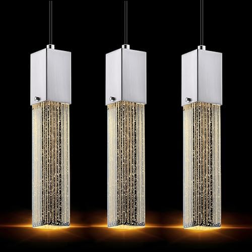 Lámpara colgante cristal níquel cepillado set 3