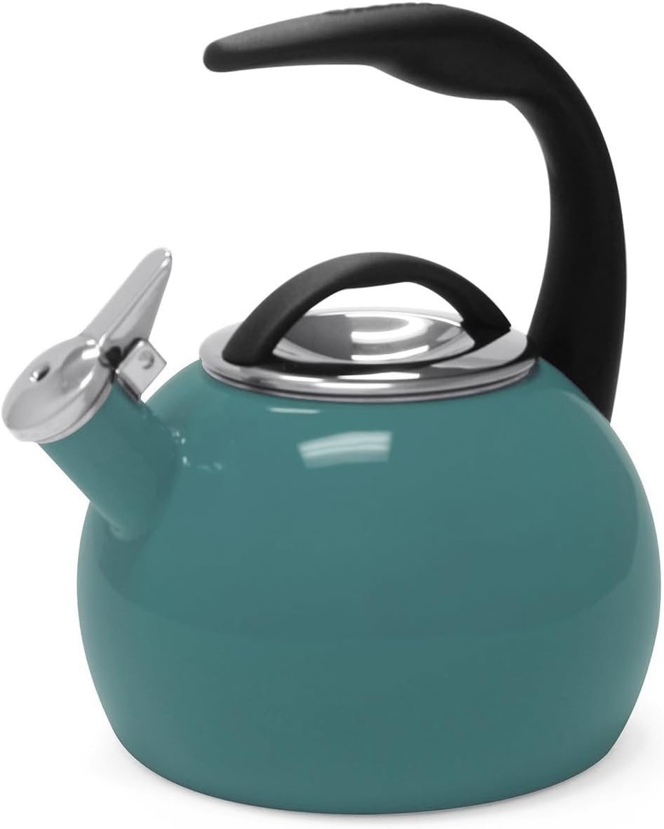 Hervidor té silbante acero esmaltado 2qt verde azulado