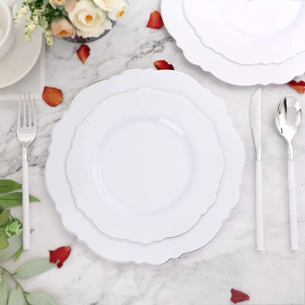 Set 2 Platos Plástico Plateado Diseño Barroco Alta Gama