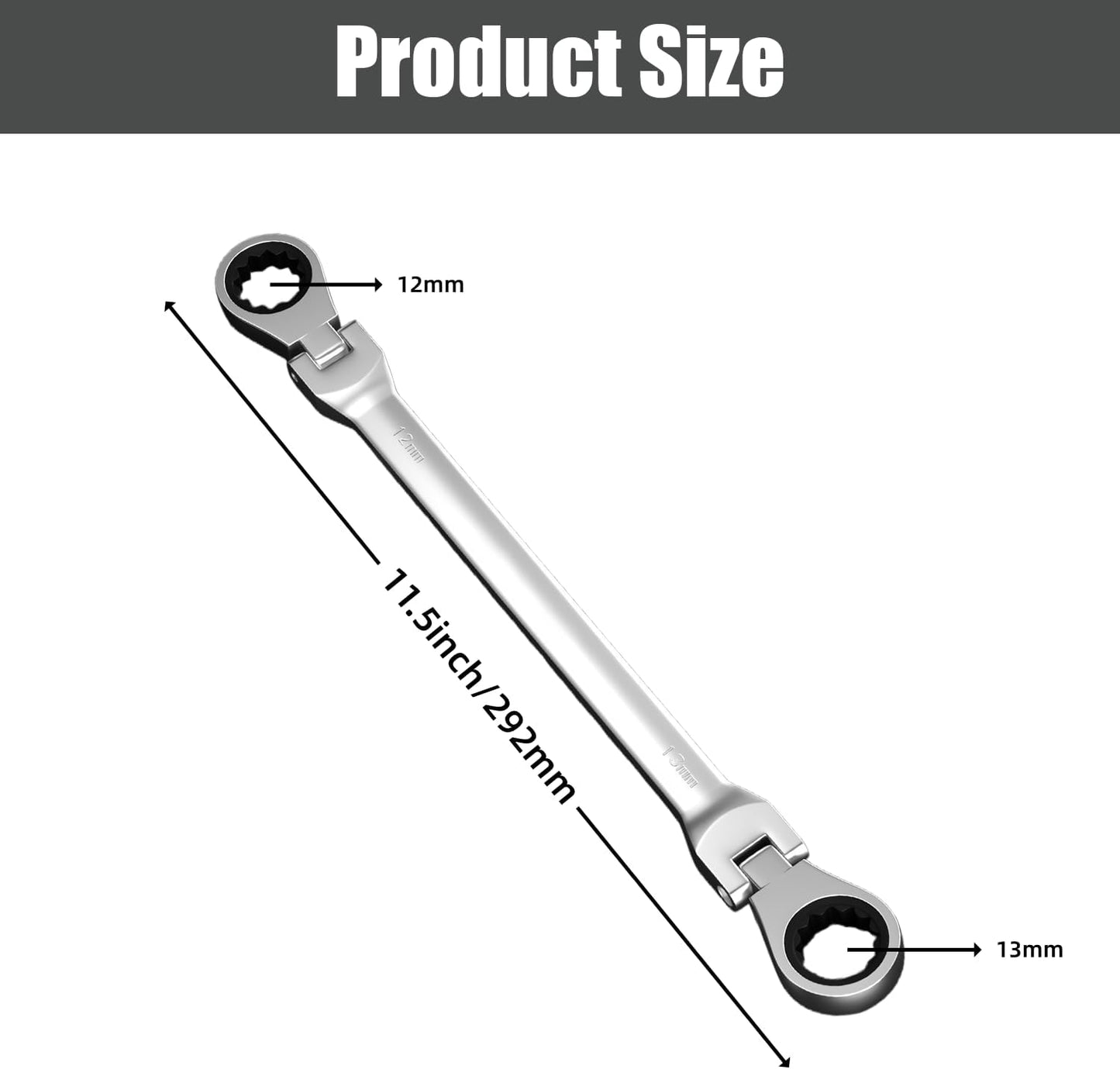 Llave trinquete extra larga cabeza flexible 12.71" acero CR-V