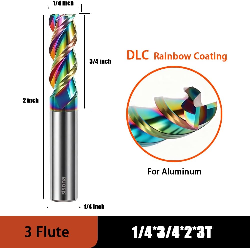 Brocas cuadradas carburo 1/4pulg aluminio 3 flautas DLC
