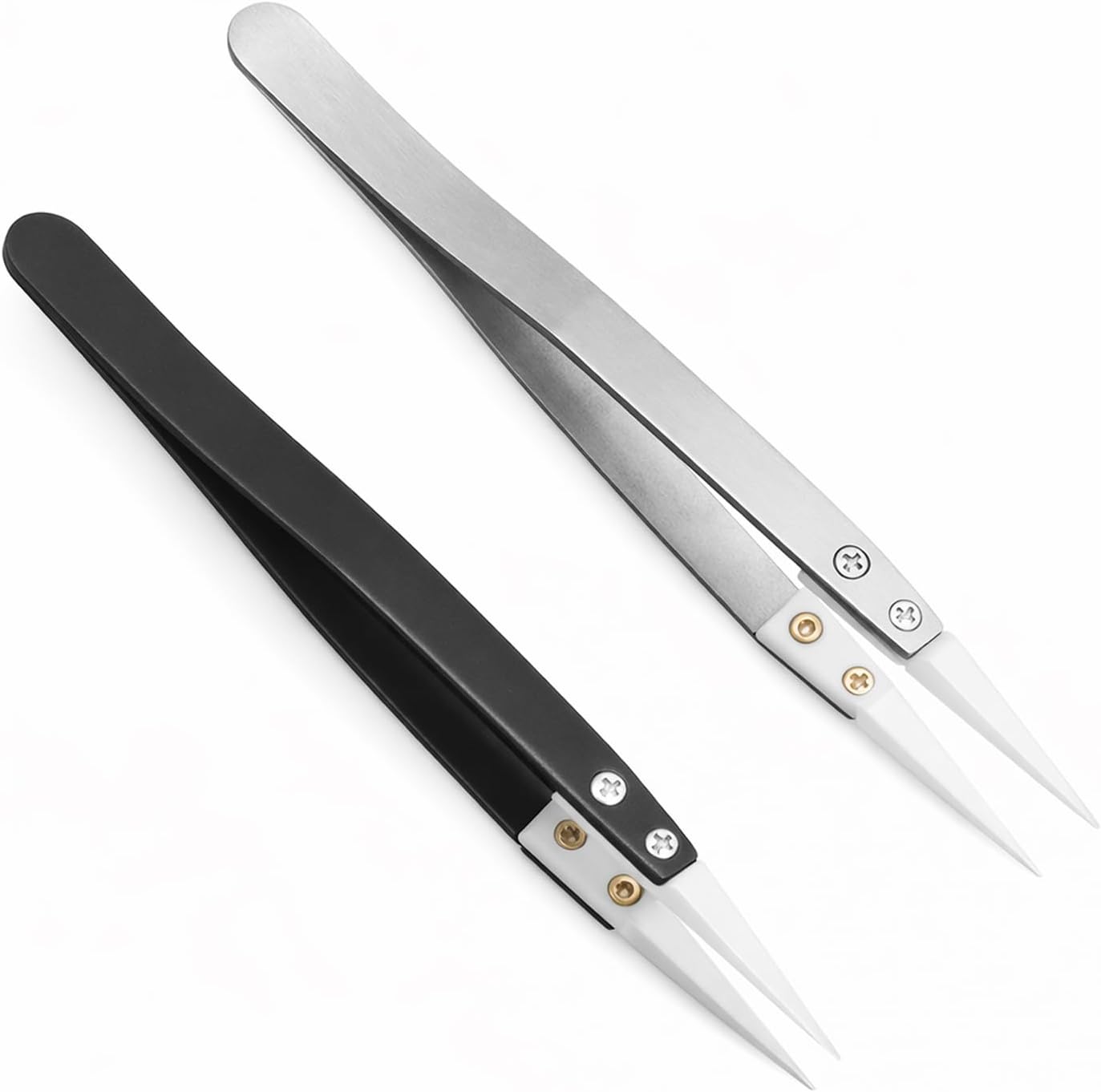 2 Pinzas Cerámica Acero Inox Antiestáticas Precisión
