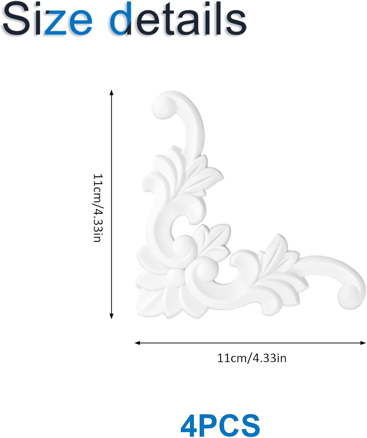 4 Pzas Molduras PVC Blanco Medallón Francés
