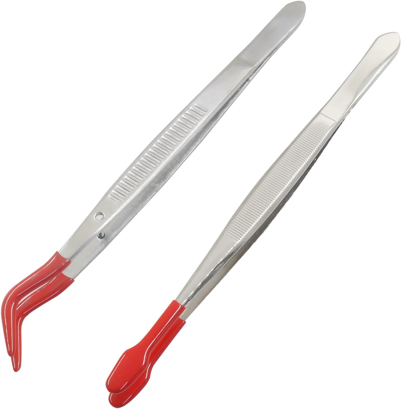Set 2 Pinzas Largas Goma para Joyería Electrónica Laboratorio Rojo