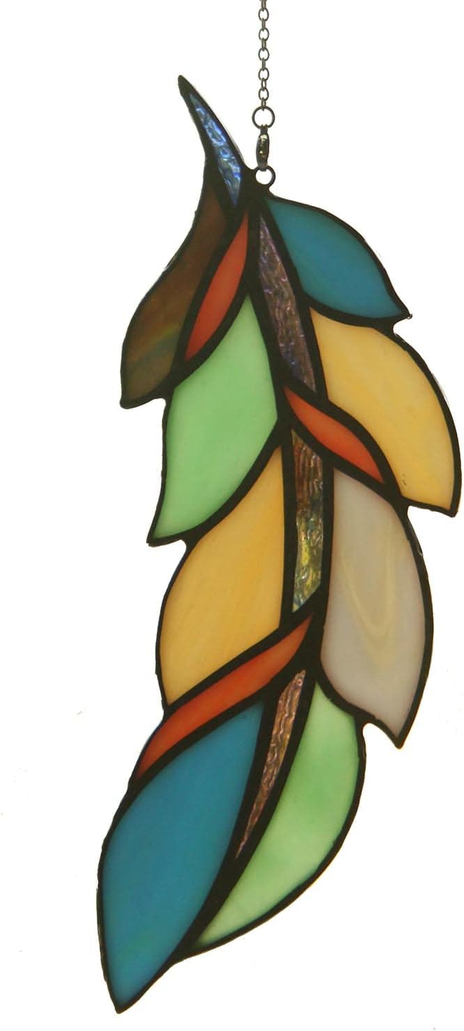 Decoración ventana plumas vitrales arte Tiffany