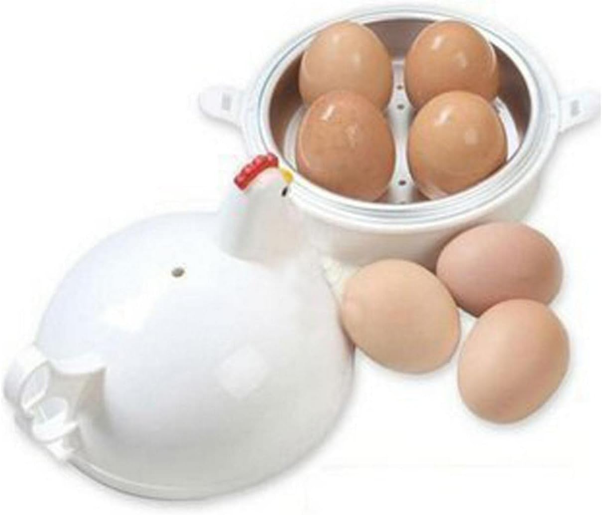Caldera de huevos para microondas 4 huevos color blanco diseño pollo