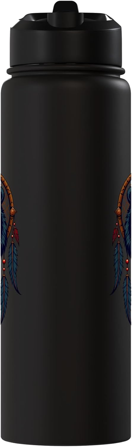 Bottle de agua aislada con plumas nativas de acero inoxidable