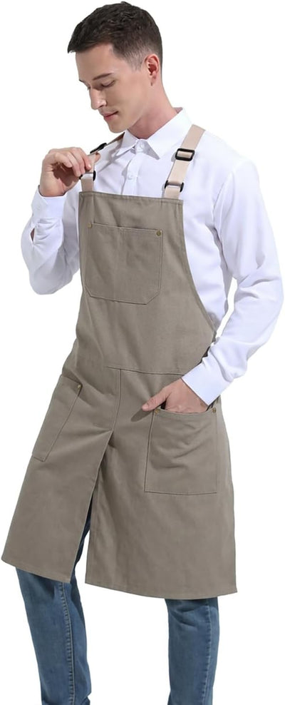 Delantal de algodón impermeable con espalda cruzada y bolsillos grandes