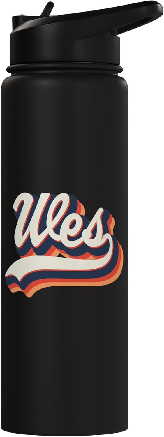 Botella de agua personalizada retro con nombre en acero inoxidable