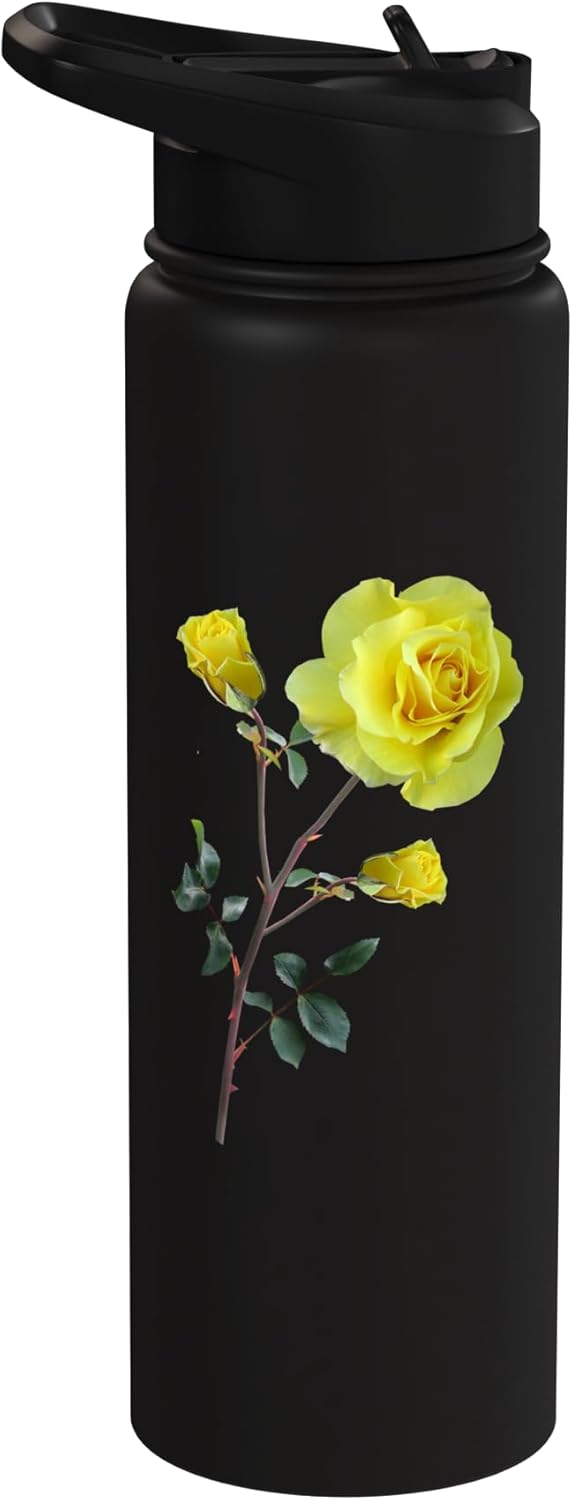 Botella de agua aislada de acero inoxidable con flor botánica