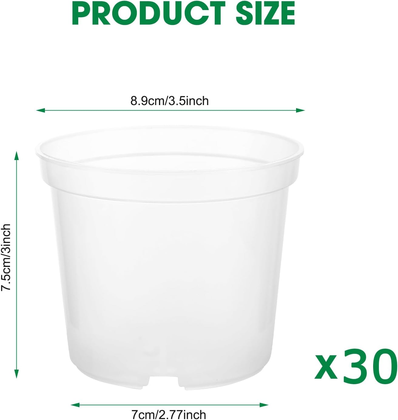 30 Macetas Plástico Transparente 8.9cm con Drenaje y Etiquetas