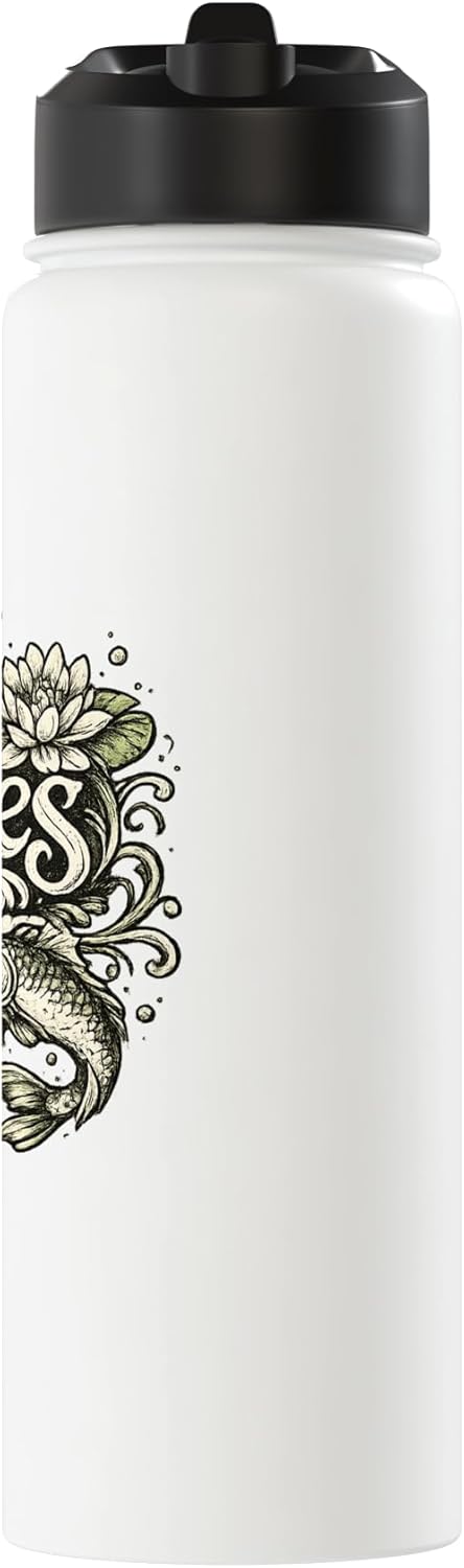 Botella de agua acero inoxidable aislada zodiaco Piscis vintage floral