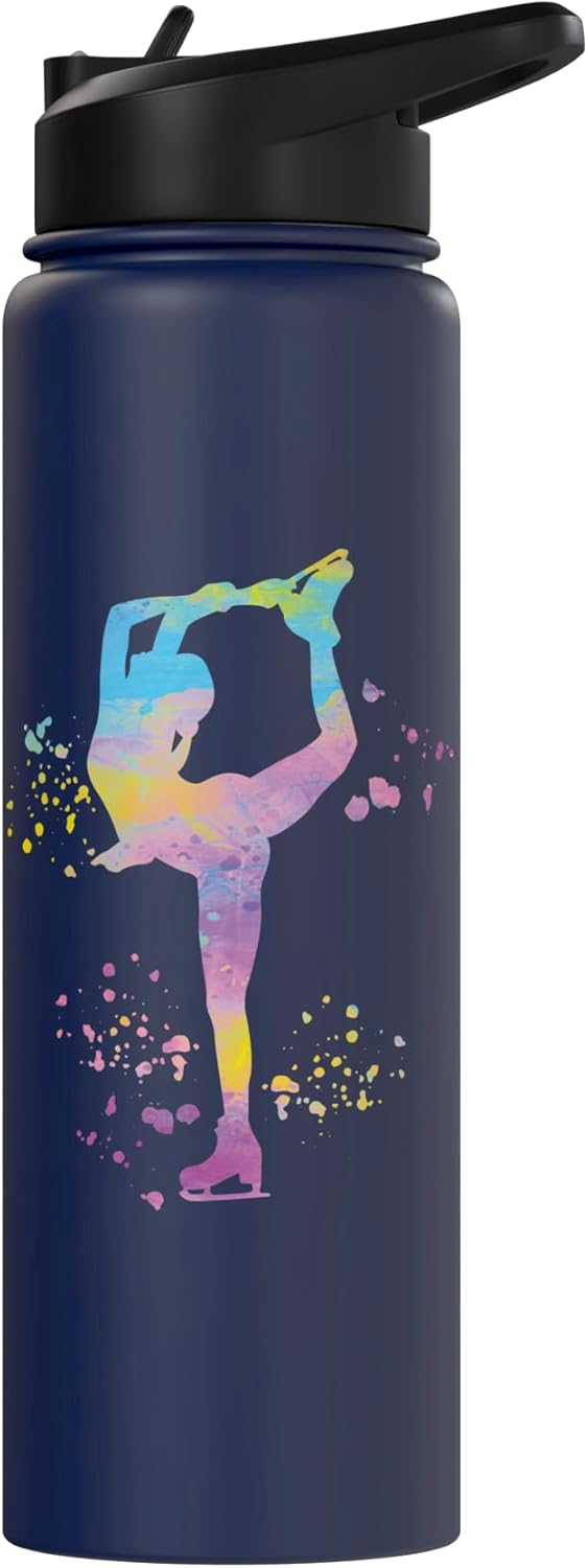 Botella de agua acero inoxidable aislada para patinaje artístico niñas colorida