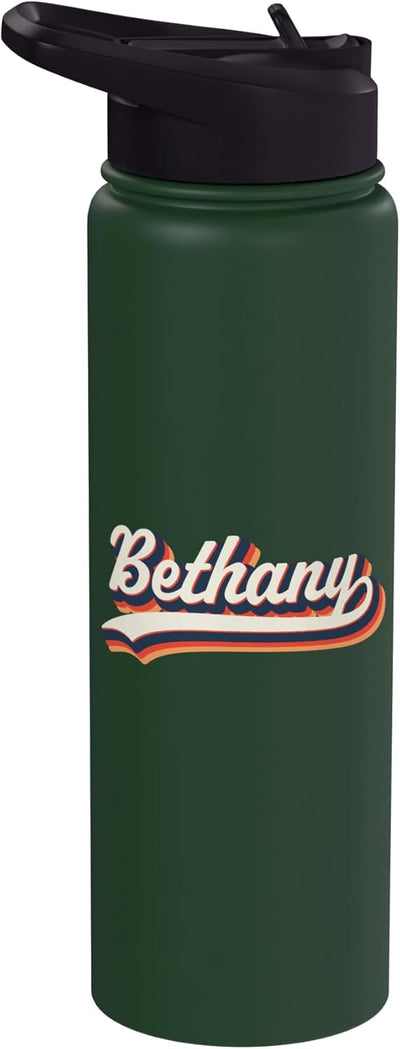 Botella de agua personalizada retro con nombre en acero inoxidable