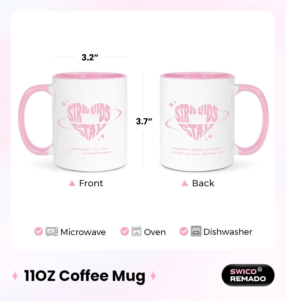 Taza de café Swico con posavasos retro para vinilos, blanco y rosa, 11 oz