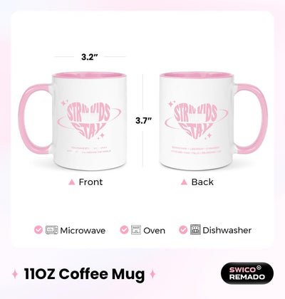 Taza de café Swico con posavasos retro para vinilos, blanco y rosa, 11 oz
