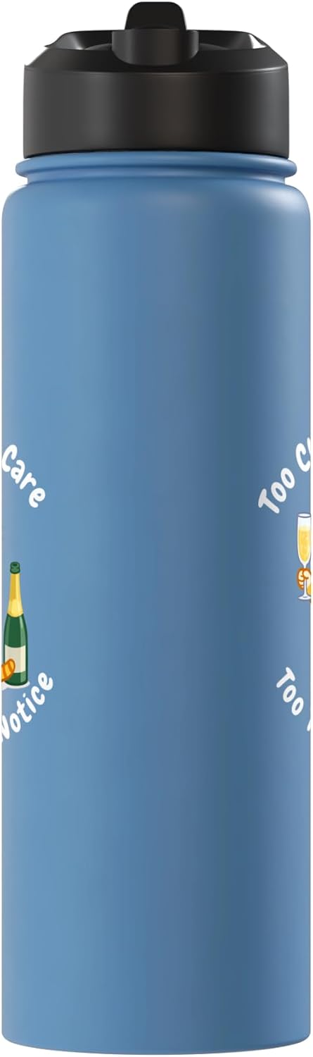 Botella agua acero inox aislada con gato sipping champagne