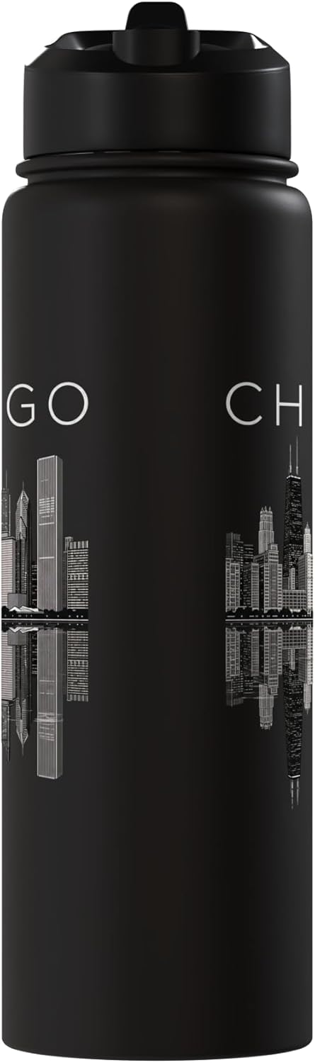 Botella de agua acero inoxidable vista urbana Chicago sin BPA