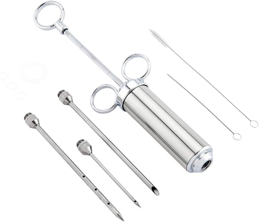 Kit inyector carne acero inox 2oz 3 agujas cepillos
