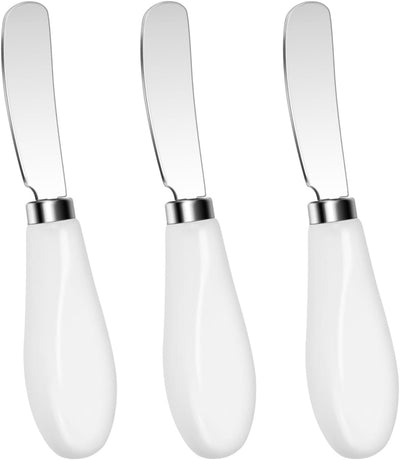 3 Cuchillos Esparcidor Queso Acero Inox Mango Porcelana Blanca