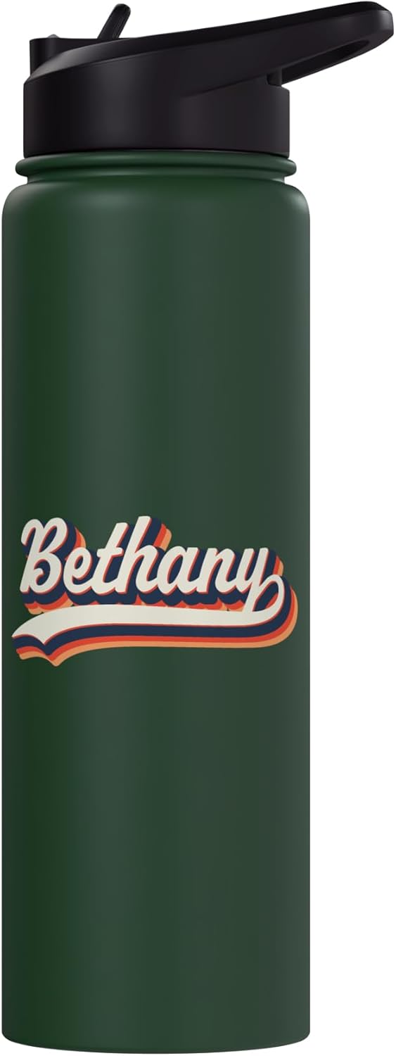 Botella de agua personalizada retro con nombre en acero inoxidable