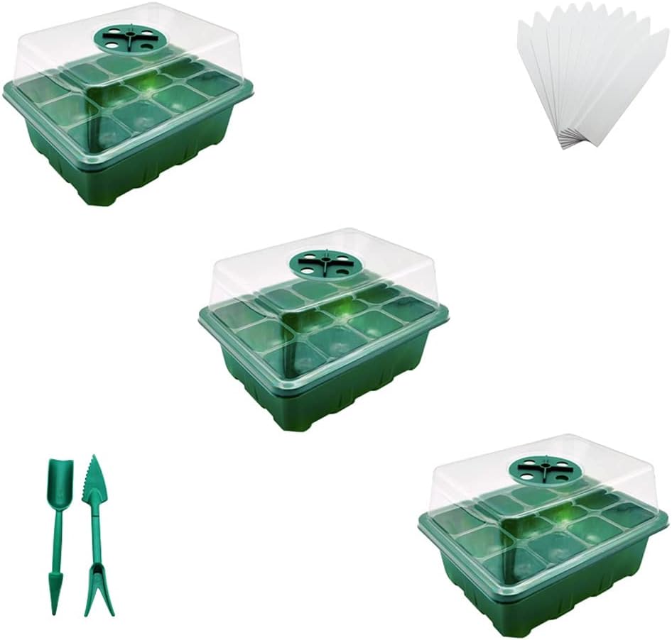 Pack 3 bandejas cultivo plantas con cúpula humedad 12 celdas