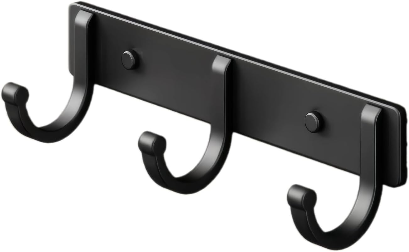 Ganchos para abrigos metal negro pared 3 ganchos entrada baño