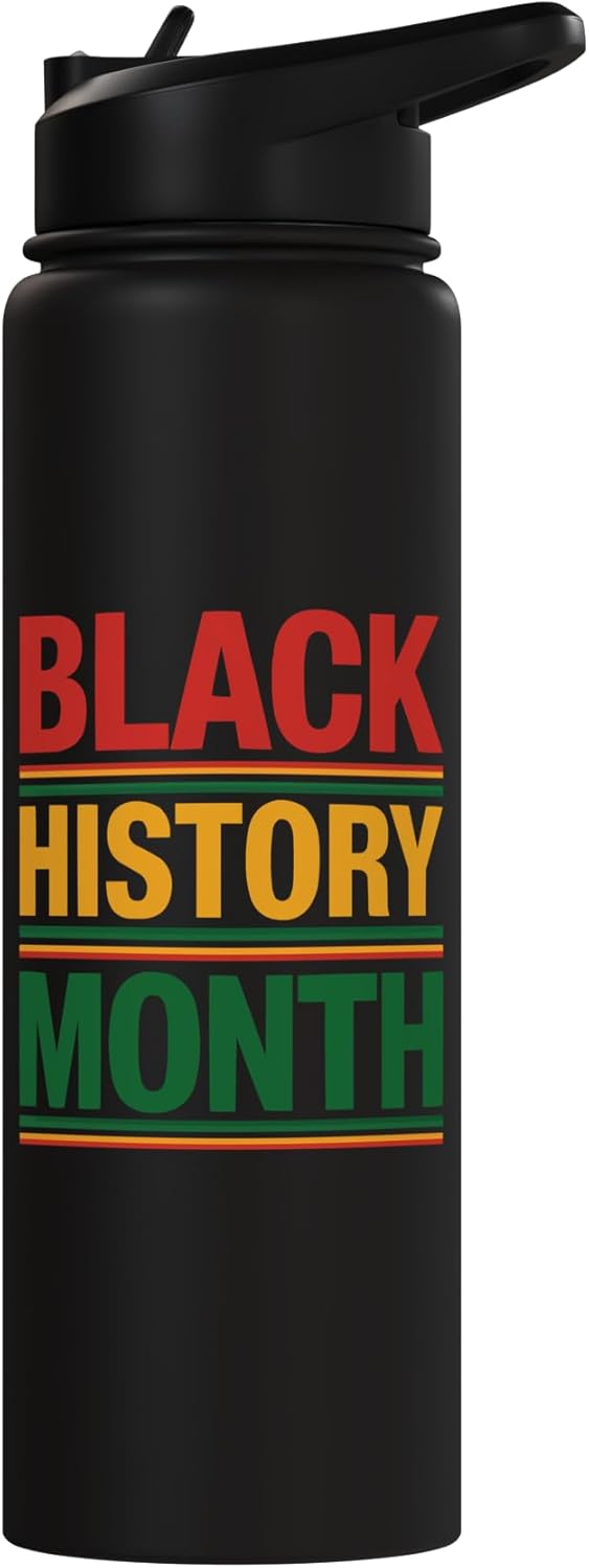 Botella agua acero inox aislada melanina afroamericana