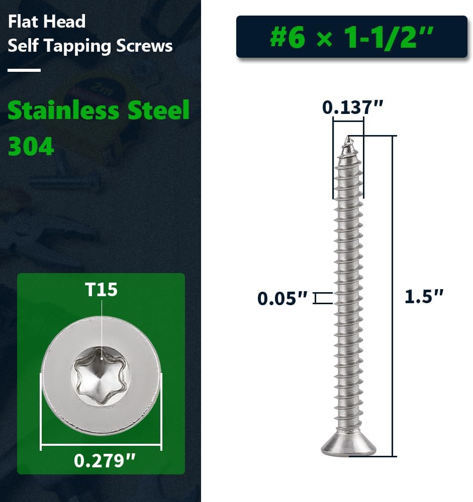 100 Pzas tornillos acero inox 6x1-1/2 para muebles