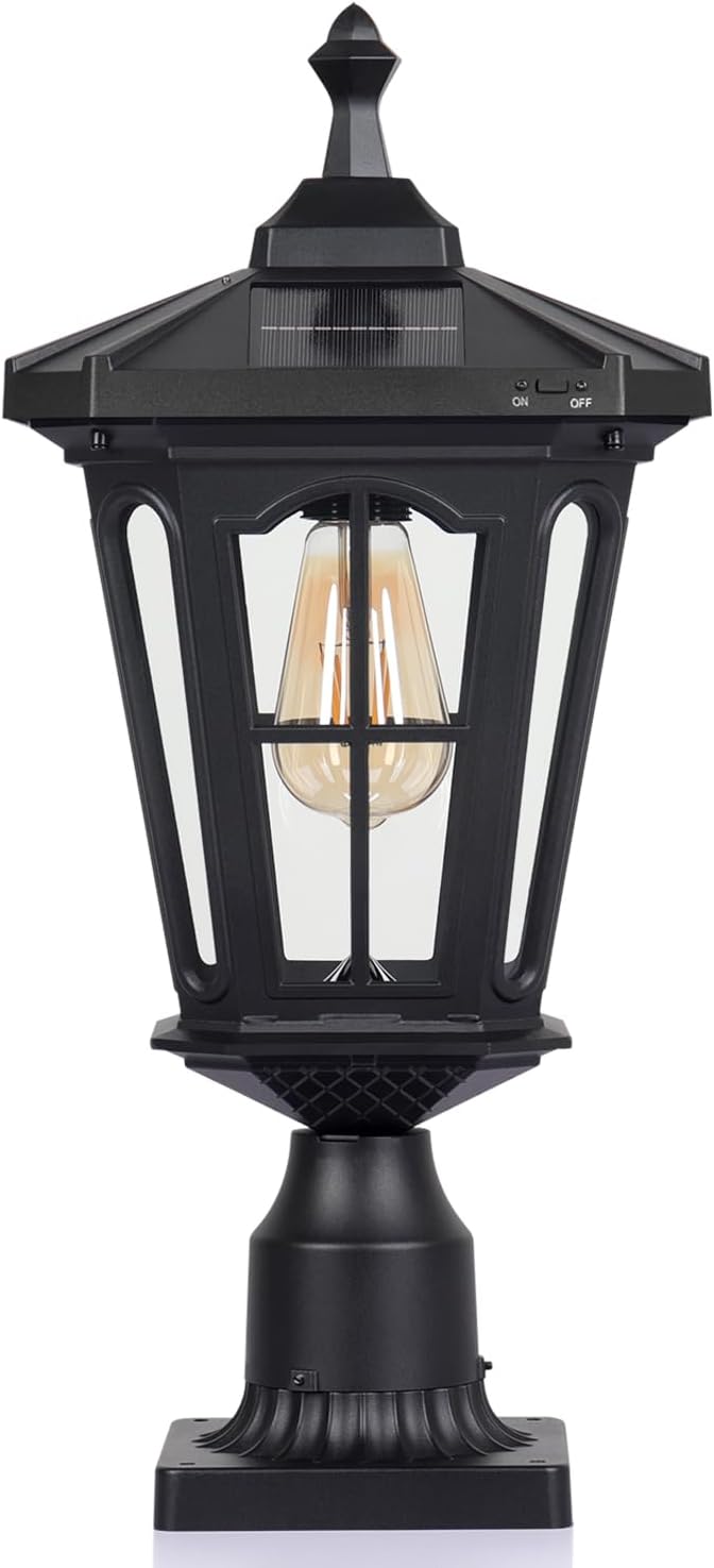 Luz solar LED aluminio poste exterior impermeable negro mate