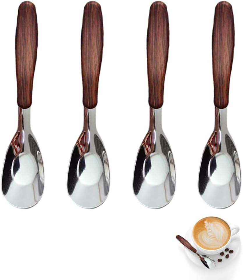 Juego de cucharaditas de madera y acero inoxidable retro para el hogar