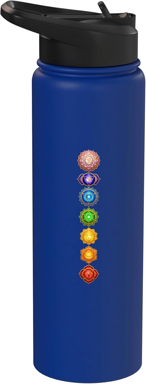 Botella de agua acero inoxidable con símbolos chakra y mandalas