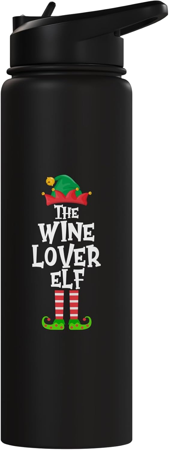 Bote de agua acero inoxidable aislado para navidad elfo amante del vino