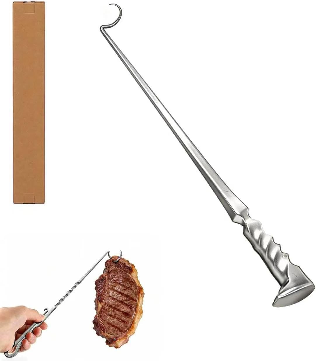 Gancho para carne de acero inoxidable izquierdo para asar y freír